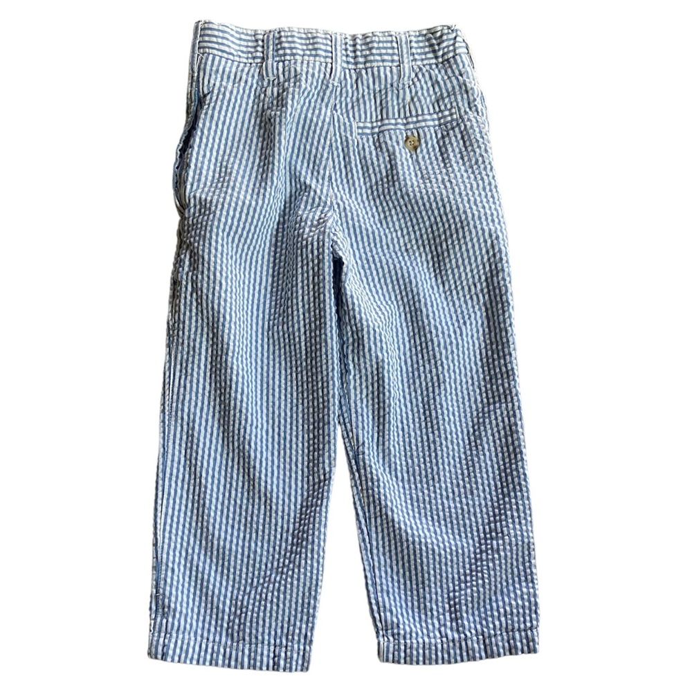 Hartstrings Cotton Seersucker Pants Adjustable Tab Waist Kids 4 Blue White NWOT - Picture 3 of 6